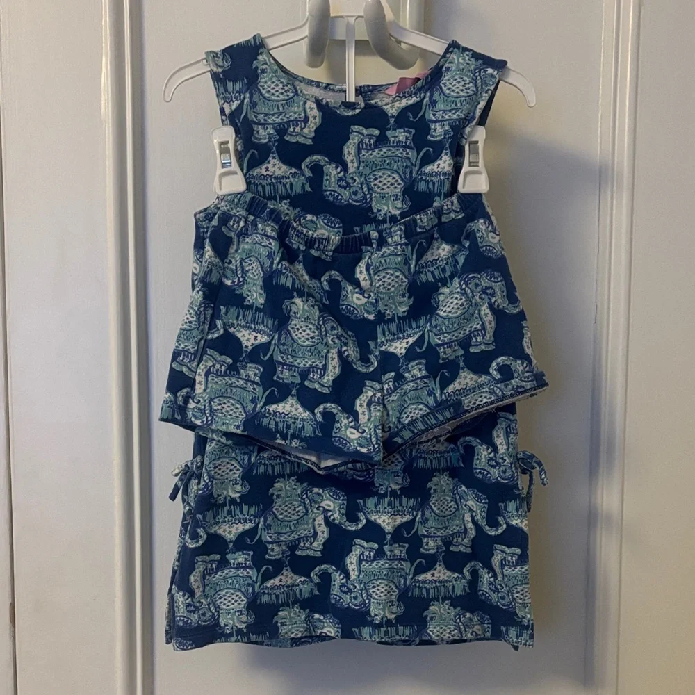 Lilly Pulitzer Mini Donna Elephant Print Kids Set in Blue and White